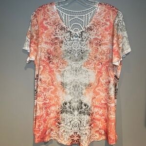 TIME AND TRU TOP T-SHIRT RHINESTONE FRONT SIZE L 12-14 CROCHET BACK